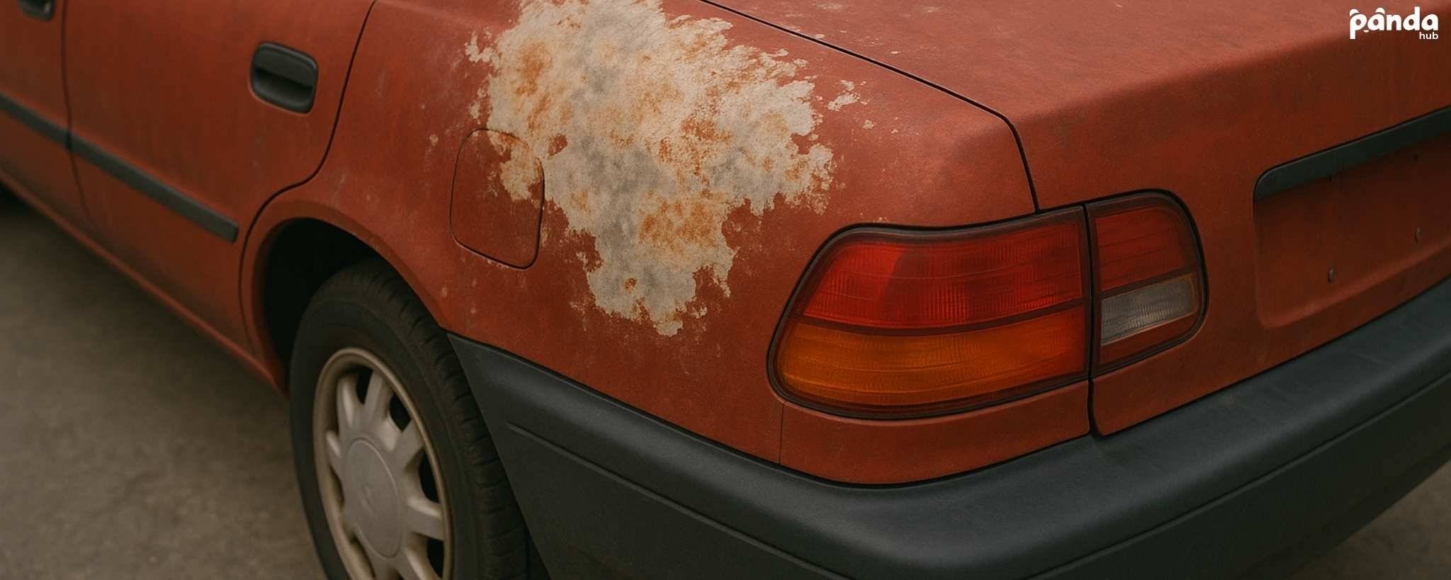 Car paint damaged by bleach (Created by AI)